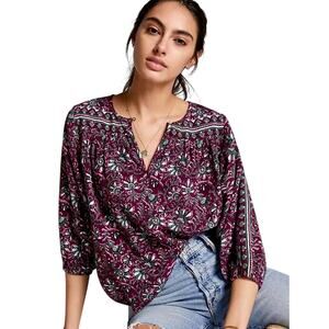 OMIKA Blouse M Floral Boho Dolman Sleeve Linen